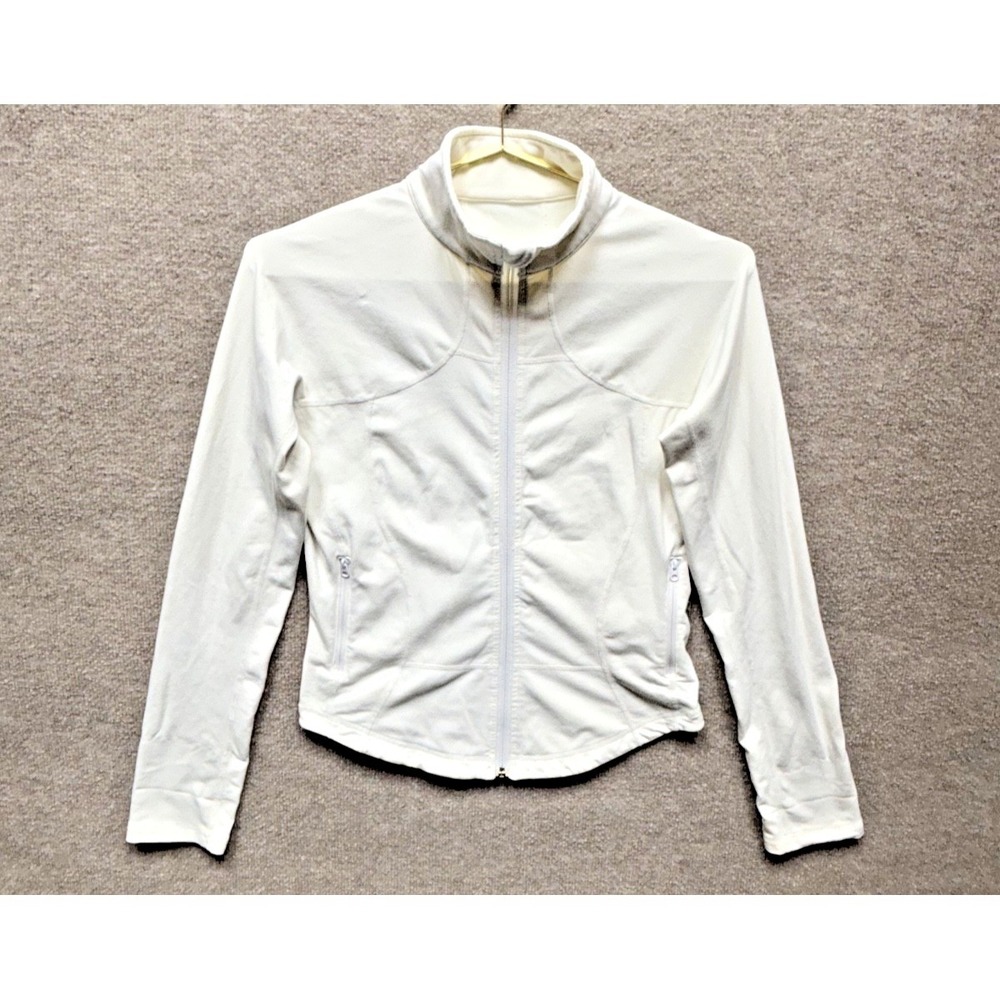 Lululemon Jacket Women 6 White Full Zip Mock Neck Slim Fit Athleisure Run EUC